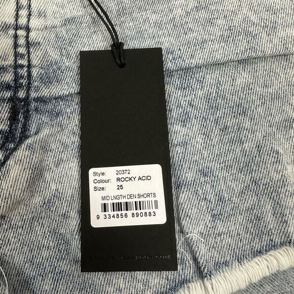 One Teaspoon Outlaws Denim Shorts Mid Length Low Waist Button Fly Rocky Acid 25 - Picture 2 of 16